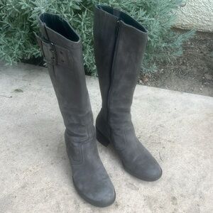 Paul Green Kendra Grey Leather Tall Buckle Boot Women's Size 8